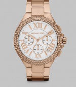 From the Bella Collection. A shining example of a timeless design. Quartz movementWater resistant to 10 ATMRound rose goldtone stainless steel case, 43mm (1.7) Crystal encrusted bezelSilvertone dialRoman numeric and bar hour markersDate display between 4 and 5 o'clockSecond hand Rose goldtone stainless steel link braceletImported