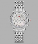 From the CSX Collection. A distinctive stainless steel timepiece with diamond accents and a technical, chronograph dial. Swiss quartz movementWater resistant to 5 ATMRound stainless steel case, 36mm (1.4)Diamond bezel and markers, .64 tcwMother-of-pearl chronograph dialDate display at 6 o'clockSecond hand Stainless steel link bracelet, 18mm wide (0.7)Imported