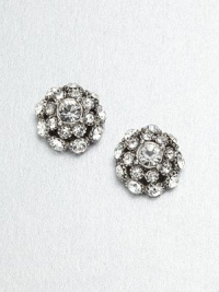 A simply chic design encrusted in sparking crystals. CrystalsGlassRhodium-platedSize, about .55Post backImported A simply chic design encrusted in sparking crystals. CrystalsGlassRhodium-platedSize, about .55Post backImported