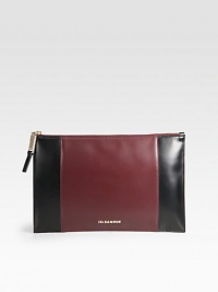 An elegant colorblocked leather style for your essentials.Top zip closureCanvas lining12½W X 8H X ½DMade in Italy An elegant colorblocked leather style for your essentials.Top zip closureCanvas lining12½W X 8H X ½DMade in Italy
