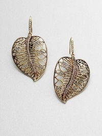 Nature beckons with this dazzling stone accented leaf design. Glass stonesAntique-finished goltoneLength, about 2.25Hook backImported Nature beckons with this dazzling stone accented leaf design. Glass stonesAntique-finished goltoneLength, about 2.25Hook backImported