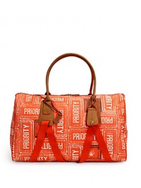THE LOOKOversized rectangular shapeAllover priority print and signature bird graphicsZigzag nylon strap detailsTop zip closureRolled suede handles with ID tagInterior has open top accessory pockets and large zip pocketTHE MEASUREMENTSuede handles 9 drop24W X 14½H X 12DTHE MATERIALCoated canvas/suede handlesPrinted nylon liningORIGINImported THE LOOKOversized rectangular shapeAllover priority print and signature bird graphicsZigzag nylon strap detailsTop zip closureRolled suede handles with ID tagInterior has open top accessory pockets and large zip pocketTHE MEASUREMENTSuede handles 9 drop24W X 14½H X 12DTHE MATERIALCoated canvas/suede handlesPrinted nylon liningORIGINImported
