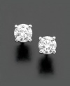 Round our your look with a timeless classic. These stunning diamond stud earrings feature round-cut, near colorless, certified diamonds (1/3 ct. t.w.). Crafted in 14k white gold. Approximate diameter: 3-4/10 mm.