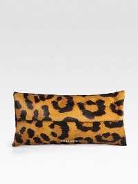 Beautifully textured hair calf in a wild leopard print, perfect for your essentials.Snap button flap closureTwo open pockets under flapLeather lining12W X 6¼H X 1DMade in Italy Beautifully textured hair calf in a wild leopard print, perfect for your essentials.Snap button flap closureTwo open pockets under flapLeather lining12W X 6¼H X 1DMade in Italy