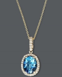 Royalty-inspired and aesthetically appealing. Effy Collection's breathtaking pendant combines an oval-cut blue topaz (2-1/4 ct. t.w.), round-cut diamonds (1/8 ct. t.w.) and a 14k gold setting and chain. Approximate length: 16 inches. Approximate drop: 3/4 inch. Royalty-inspired and aesthetically appealing. Effy Collection's breathtaking pendant combines an oval-cut blue topaz (2-1/4 ct. t.w.), round-cut diamonds (1/8 ct. t.w.) and a 14k gold setting and chain. Approximate length: 16 inches. Approximate drop: 3/4 inch.