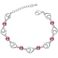 Contessa Bella Fancy Genuine 18k White Gold Plated Pink Swarovski Austrian Crystal Elements Multiple Heart Double Hearts and Stones Charm Women Bracelet Elegant Silver Color Crystal Fashion Jewelry Contessa Bella Fancy Genuine 18k White Gold Plated Pink Swarovski Austrian Crystal Elements Multiple Heart Double Hearts and Stones Charm Women Bracelet Elegant Silver Color Crystal Fashion Jewelry