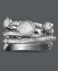 Sweet stackable style all in one. Balissima by Effy Collection's chic layered statement ring gives the illusion of multiple rings stacked on top of one another. Crafted in smooth and textured sterling silver, ring features sparkling round-cut diamonds (1/6 ct. t.w.). Size 7. Sweet stackable style all in one. Balissima by Effy Collection's chic layered statement ring gives the illusion of multiple rings stacked on top of one another. Crafted in smooth and textured sterling silver, ring features sparkling round-cut diamonds (1/6 ct. t.w.). Size 7.