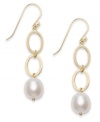 Crazy for shapes. These chic oval drop earrings are crafted in 14k gold with a refined cultured freshwater pearl drop at the bottom (9 mm). Approximate drop: 2 inches.