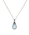 A pretty cameo pendant with an angelic spin. Vatican necklace features Raphael's iconic angel and light blue crystal accents. Setting and chain crafted in silver tone mixed metal. Approximate length: 18 inches. Approximate drop: 1/4 inch.