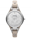 A thin leather strap holds a wintry case on this gorgeous Georgia collection watch by Fossil.