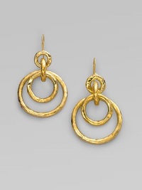 Circles within circles, linked by more circles, create a look that's sleek and modern. 18k yellow gold Drop, about 2 Ear wire Imported Circles within circles, linked by more circles, create a look that's sleek and modern. 18k yellow gold Drop, about 2 Ear wire Imported