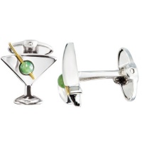 Dolan Bullock Sterling Silver and 14k Yellow Gold Martini and Jade Olive Cuff Links Dolan Bullock Sterling Silver and 14k Yellow Gold Martini and Jade Olive Cuff Links