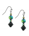 Irresistably iridesecent. Channel retro-chic style in 2028's vivid drop earrings featuring faceted jet and hematite tone beads in mixed metal. Approximate drop: 1-1/2 inches.