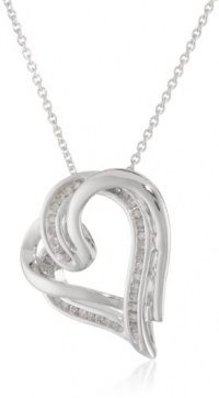 Sterling Silver Diamond Curvy Double Heart Pendant Necklace (1/10 cttw, I-J Color, I2-I3 Clarity), 18 Sterling Silver Diamond Curvy Double Heart Pendant Necklace (1/10 cttw, I-J Color, I2-I3 Clarity), 18