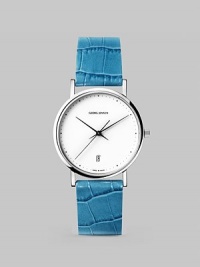 From the Koppel Collection. A vibrant alligator-embossed strap punctuates this sporty yet elegant timepiece.Quartz movement Water-resistant to 3 ATM Stainless steel case, 32mm (1.25) White dial Date display at 6 o'clock Second hand Alligator-embossed calfskin strap Comes with extra black calfskin strap Made in Switzerland From the Koppel Collection. A vibrant alligator-embossed strap punctuates this sporty yet elegant timepiece.Quartz movement Water-resistant to 3 ATM Stainless steel case, 32mm (1.25) White dial Date display at 6 o'clock Second hand Alligator-embossed calfskin strap Comes with extra black calfskin strap Made in Switzerland