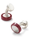 With engraved stainless steel insets and colorful enamel trim, these round cufflinks elevate a basic to stylish.