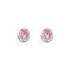 .925 Sterling Silver Rhodium Plated 5mm October Birthstone Round Bezel CZ Solitaire Basket Stud Earrings for Baby and Children & Women with Screw-back (Pink Tourmaline, Light Pink)