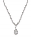 Look simply luminous in this glittering glass stone pendant by Carolee. Crafted in silver tone mixed metal. Approximate length: 16 inches + 2-inch extender. Approximate drop: 1-1/2 inches.