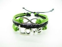 Black Leather and Green Rope Steampunk Infinity Love Wish Bracelet Antique Silver Karma Bracelet, Adjustable Bracelet 842s Black Leather and Green Rope Steampunk Infinity Love Wish Bracelet Antique Silver Karma Bracelet, Adjustable Bracelet 842s