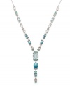 Stir up a style sensation in a fresh splash of blue. Y-shaped necklace by Swarovski features sparkling light blue crystals set in palladium plated mixed metal. Approximate length: 19 inches.