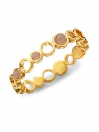 THE LOOKRound pink quartz stones in an array of sizes14k goldplated circular cutout bangleMagnetic claspTHE MEASUREMENTDiameter, about 2½Width, about ½ORIGINMade in USA THE LOOKRound pink quartz stones in an array of sizes14k goldplated circular cutout bangleMagnetic claspTHE MEASUREMENTDiameter, about 2½Width, about ½ORIGINMade in USA