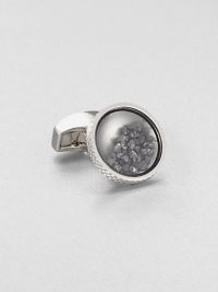 Precious and sparkling genuine diamond dust is captured under glass to create a unique cufflink for that very special person. This is a striking and beautiful cufflink which reflects the Tateossian manner of using precious materials in unexpected ways. Each cuff link contains 1.5 carats of diamond dust. The Tateossian signature diamond pattern is captured on the case.Sold separatelyRhodium with black diamond dustEnamel trimMade in United Kingdom Precious and sparkling genuine diamond dust is captured under glass to create a unique cufflink for that very special person. This is a striking and beautiful cufflink which reflects the Tateossian manner of using precious materials in unexpected ways. Each cuff link contains 1.5 carats of diamond dust. The Tateossian signature diamond pattern is captured on the case.Sold separatelyRhodium with black diamond dustEnamel trimMade in United Kingdom