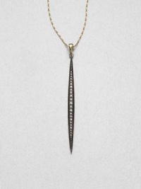 Like a pod protecting its precious contents, this aptly-named pendant of oxidized sterling silver offers a graceful, graduated row of dazzling diamonds, suspended on a delicate gold barley link chain.Diamonds, .20 tcwSterling silver and 14k yellow goldChain length, about 18Pendant length, about 2Spring ring claspMade in USA Like a pod protecting its precious contents, this aptly-named pendant of oxidized sterling silver offers a graceful, graduated row of dazzling diamonds, suspended on a delicate gold barley link chain.Diamonds, .20 tcwSterling silver and 14k yellow goldChain length, about 18Pendant length, about 2Spring ring claspMade in USA