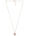 Understated appeal. Michael Kors' necklace, crafted from rose gold ion-plated steel, features a concave glass pave pendant for a subtle, yet stylish, statement. Approximate length: 30 inches + 2-inch extender. Approximate drop: 3/4 inch.