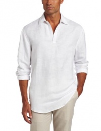 Cubavera Men's Long Sleeve Linen Blended Textured Point Collar Popover Cubavera Men's Long Sleeve Linen Blended Textured Point Collar Popover