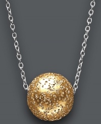 Get on the ball. This stylish Studio Silver pendant features a playful, round ball shape crafted from glittering 18k gold over sterling silver. Chain crafted from sterling silver. Approximate length: 16 inches. Approximate drop: 1/3 inch. Get on the ball. This stylish Studio Silver pendant features a playful, round ball shape crafted from glittering 18k gold over sterling silver. Chain crafted from sterling silver. Approximate length: 16 inches. Approximate drop: 1/3 inch.