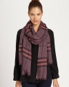 The iconic giant check print meets a luxurious combination of virgin wool and mulberry silk to create this charming scarf.Virgin wool/mulberry silkAbout 27 X 47Dry cleanImported