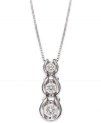 An elegant statement, three times over. Sirena's necklace features a three-stone pendant adorned with full-cut diamonds (1/2 ct. t.w.) for a look that's truly stunning. Set in 14k white gold. Approximate length: 18 inches. Approximate drop: 1/2 inch. An elegant statement, three times over. Sirena's necklace features a three-stone pendant adorned with full-cut diamonds (1/2 ct. t.w.) for a look that's truly stunning. Set in 14k white gold. Approximate length: 18 inches. Approximate drop: 1/2 inch.