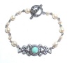 Clara Beau Sterling Silver Plated Pearl and Mint Green Swarovski Crystal Toggle Bracelet