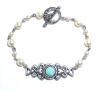 Clara Beau Sterling Silver Plated Pearl and Mint Green Swarovski Crystal Toggle Bracelet