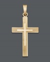 Stay true to your faith in timeless design. This traditional cross pendant features a beautiful etched design crafted in 14k gold. Approximate drop width: 1/2 inch. Approximate drop length: 1 inch.