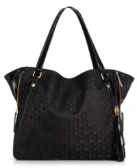 Add some signature style to any ensemble with this logo-print tote from Marc Fisher. Outfitted with the MF monogram and subtle golden hardware, this practical piece is the perfect addition to your accessories wardrobe. Add some signature style to any ensemble with this logo-print tote from Marc Fisher. Outfitted with the MF monogram and subtle golden hardware, this practical piece is the perfect addition to your accessories wardrobe.