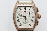 Michele Releve 108 Diamond Rose Gold Womens Watch Sand White Band 1695$