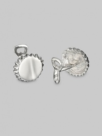 A bit of refreshing character for the sartorial set, designed in polished sterling silver. Sterling silver Bottle opener backing About ¾ diam. Made in USA A bit of refreshing character for the sartorial set, designed in polished sterling silver. Sterling silver Bottle opener backing About ¾ diam. Made in USA