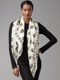 Skull patterned silk adds a hint of rocker chic to everything. Silk About 41 X 47 Dry clean Made in Italy Skull patterned silk adds a hint of rocker chic to everything. Silk About 41 X 47 Dry clean Made in Italy