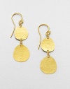 An elegant drop design with hammered 24k gold discs. 24k goldDrop, about .5Hook backImported 