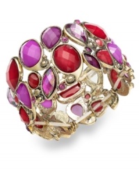 Colors come to life in this stretch bracelet from Style&co. Crafted from gold-tone mixed metal, it's accented with stones in red and shades of purple for that vibrant feeling. Approximate diameter: 2 inches. Colors come to life in this stretch bracelet from Style&co. Crafted from gold-tone mixed metal, it's accented with stones in red and shades of purple for that vibrant feeling. Approximate diameter: 2 inches.