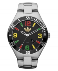 A creative color scheme adds casual flair to the classic steel design of this Melbourne watch from adidas. A creative color scheme adds casual flair to the classic steel design of this Melbourne watch from adidas.