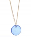 Update your look with this modern style. Kenneth Cole New York's trendy pendant features a shimmery blue glass circle on a long gold-plated mixed metal chain. Approximate length: 30 inches + 3-inch extender. Approximate drop: 2-1/2 inches.
