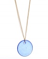 Update your look with this modern style. Kenneth Cole New York's trendy pendant features a shimmery blue glass circle on a long gold-plated mixed metal chain. Approximate length: 30 inches + 3-inch extender. Approximate drop: 2-1/2 inches.