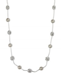 Get stranded in style with this captivating Anne Klein necklace. Embellished with sparkling glass stones and plastic pearls on a silvery strand. Set in silver tone imitation rhodium mixed metal. Approximate length: 16 inches. Get stranded in style with this captivating Anne Klein necklace. Embellished with sparkling glass stones and plastic pearls on a silvery strand. Set in silver tone imitation rhodium mixed metal. Approximate length: 16 inches.