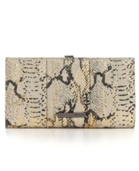 An eye-catching design from Kenneth Cole Reaction, featuring a fun python print and sleek metallic accents. Looks fabulous with any little black dress, or throw it in your bag and use as an oversized wallet. An eye-catching design from Kenneth Cole Reaction, featuring a fun python print and sleek metallic accents. Looks fabulous with any little black dress, or throw it in your bag and use as an oversized wallet.
