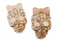 Crystal PINK Bow Skull Stud Earrings - Top Seller Crystal PINK Bow Skull Stud Earrings - Top Seller