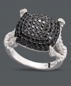 Shape up with a little extra shine. Bold, black diamonds (9/10 ct. t.w.) provide a square silhouette, while white diamonds (1/10 ct. t.w.) sparkle at the shoulders of this chic cocktail ring. Crafted in sterling silver. Size 7.