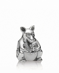PANDORA's sterling silver charm depicts a devoted mama kangaroo with her sweet baby in tow. PANDORA's sterling silver charm depicts a devoted mama kangaroo with her sweet baby in tow.
