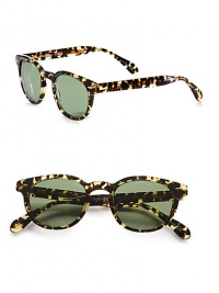 Look back in time with these cool, detailed, retro frames with a curved bridge. Available in buff with green mineral glass lens or dark tortoise/black with green mineral glass lens. Logo temples100% UV protectionImported Look back in time with these cool, detailed, retro frames with a curved bridge. Available in buff with green mineral glass lens or dark tortoise/black with green mineral glass lens. Logo temples100% UV protectionImported